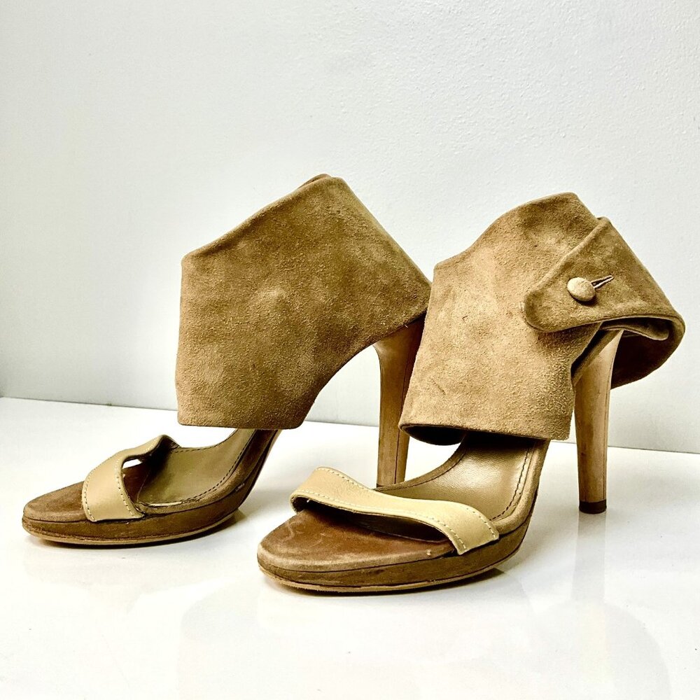 Hussein Chalayan Beige Suede Ankle Cuff Architectural Heels EU 38 Italy